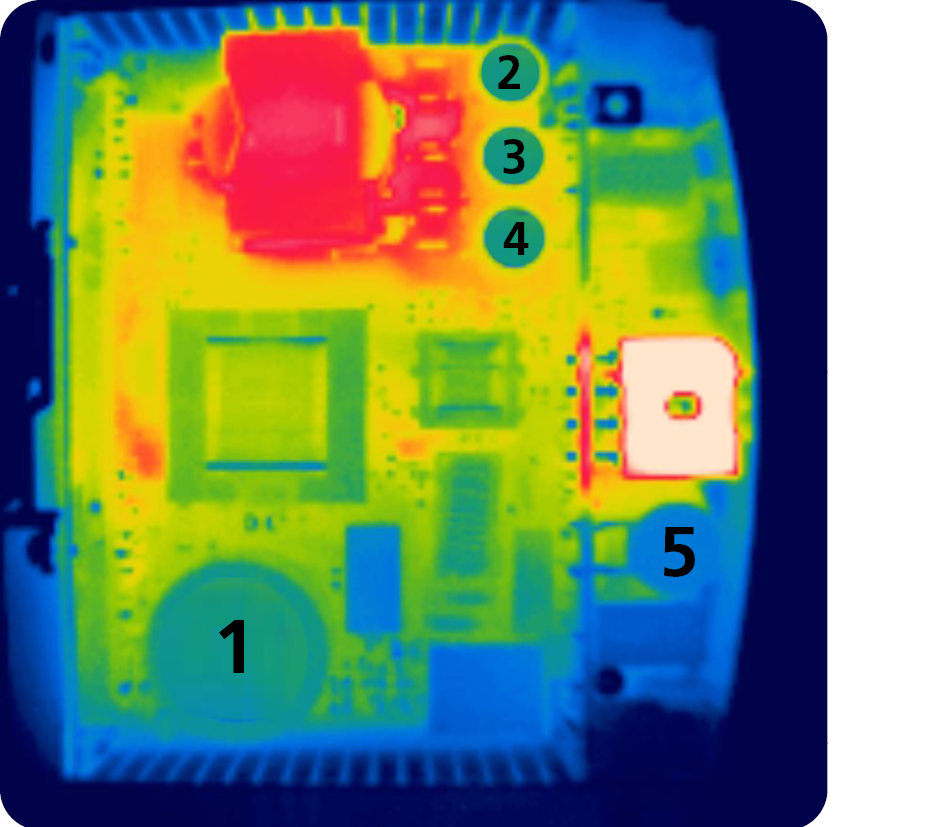 Thermographic image of a power supply Thermographic image of a power supply